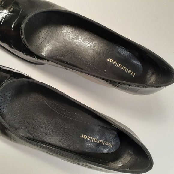 NATURALIZER PATENT BLACK LEATHER Slip on reptile print Sz 7 EUC - Picture 5 of 9
